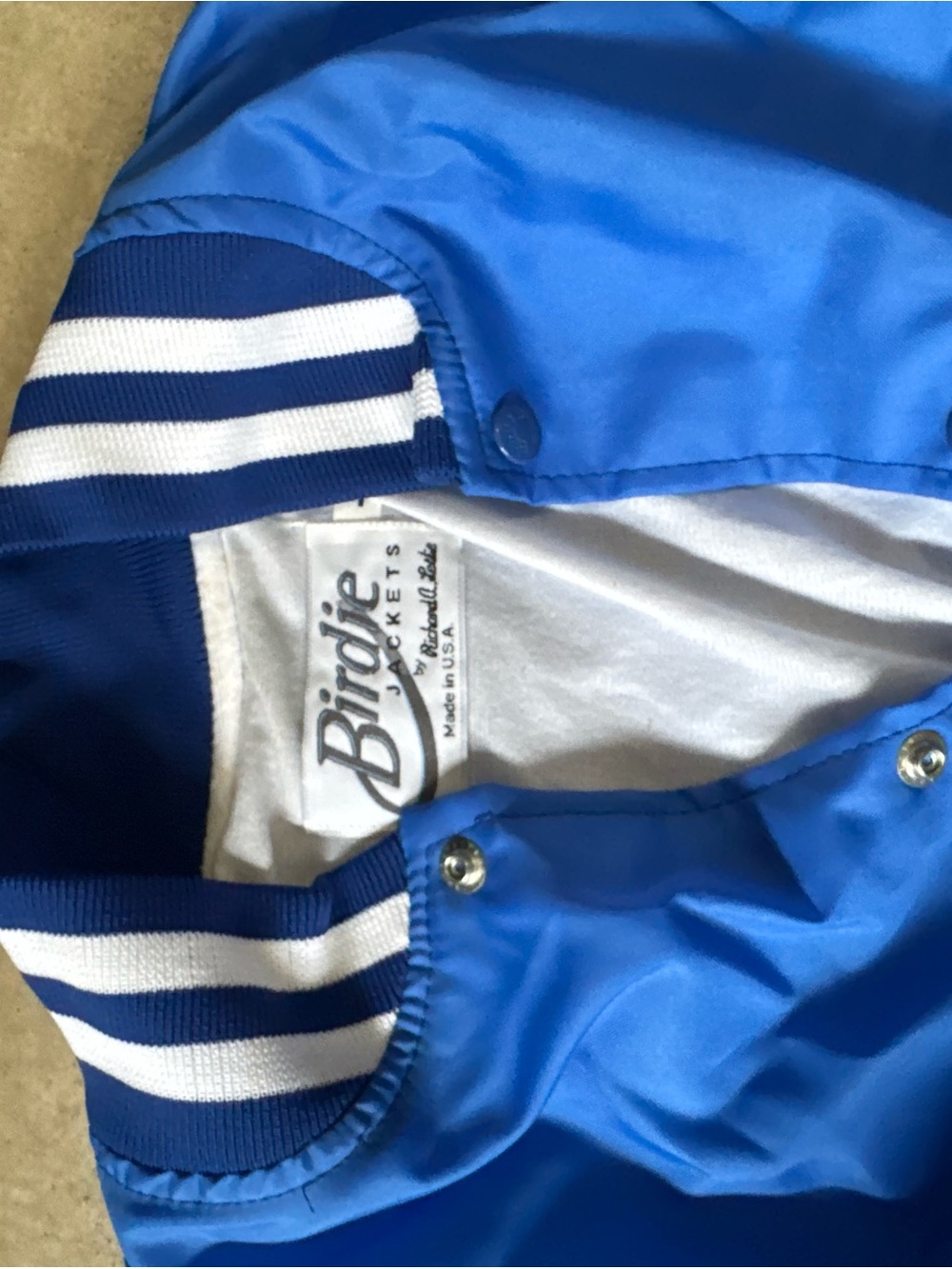 Birdies Kids' Bright Blue Satin Snap Jacket with Striped Collar